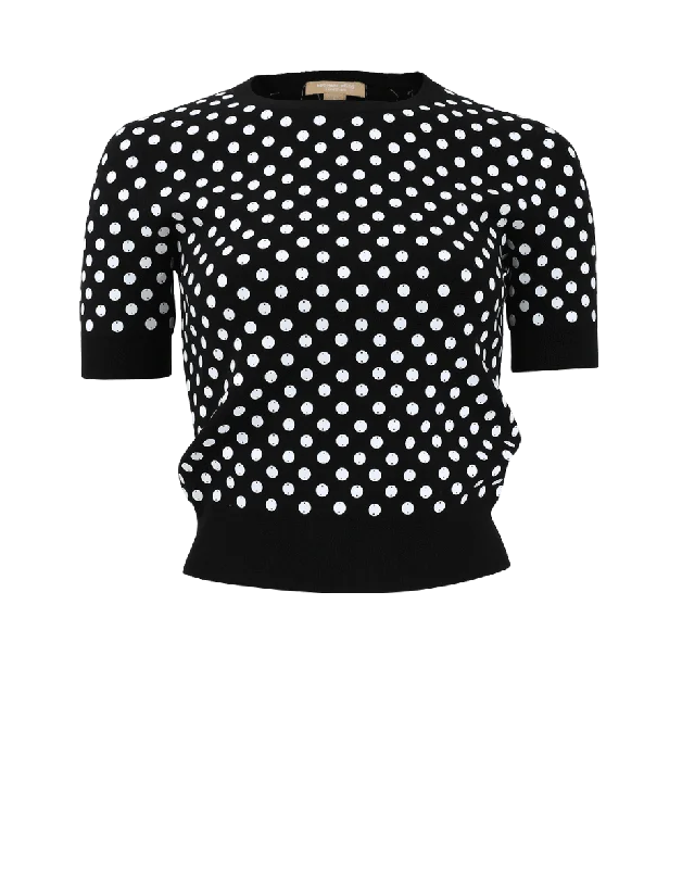 Embroidered Polka Dot Knit Top