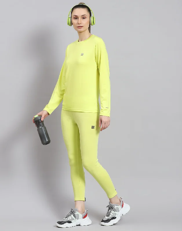 Women Yellow Solid Round Neck Full Sleeve Top