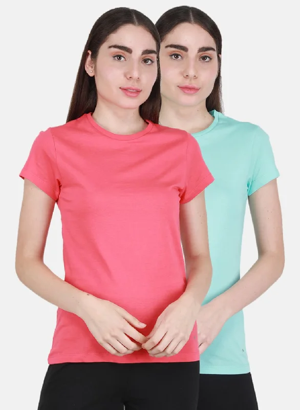 Women Aqua Blue & Pink Solid Top 2 Pc Set