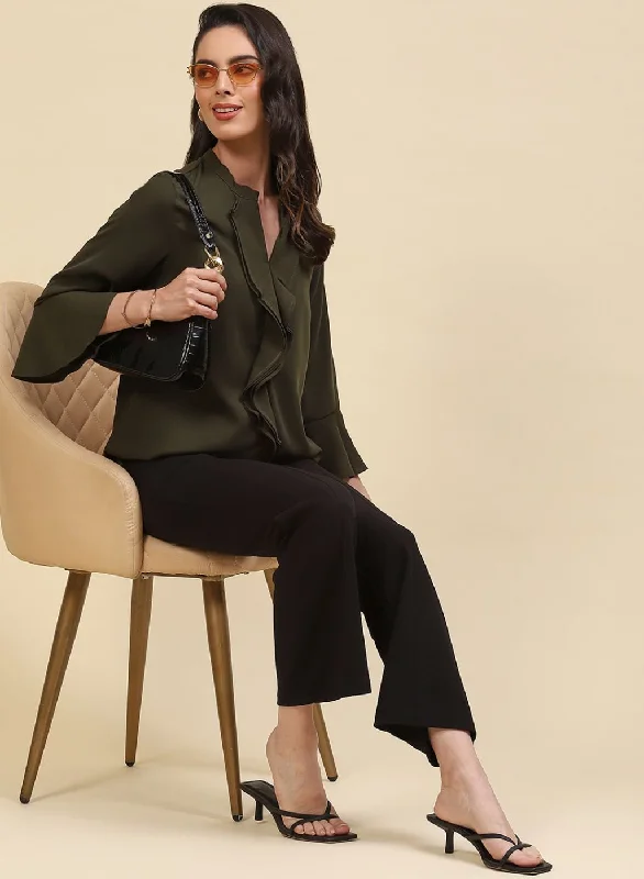 Women Olive Plain Top