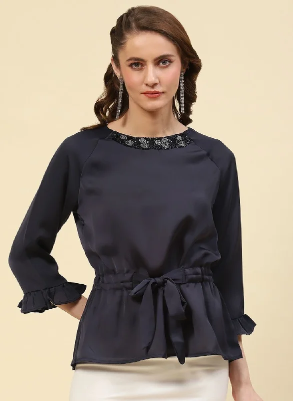 Women NAvy Blue Plain Top