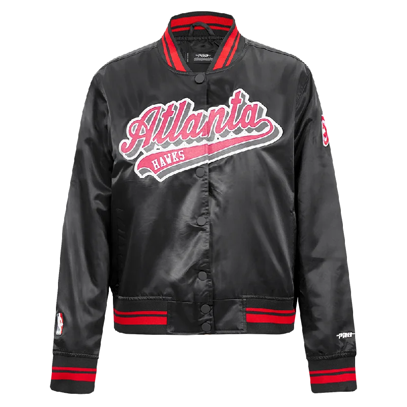 NBA ATLANTA HAWKS SCRIPT TAIL WOMEN'S SATIN JACKET (BLACK/RED/BLACK)