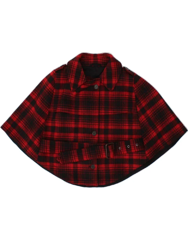 WOOLRICH Womens Poncho Coat One Size Red Check Wool