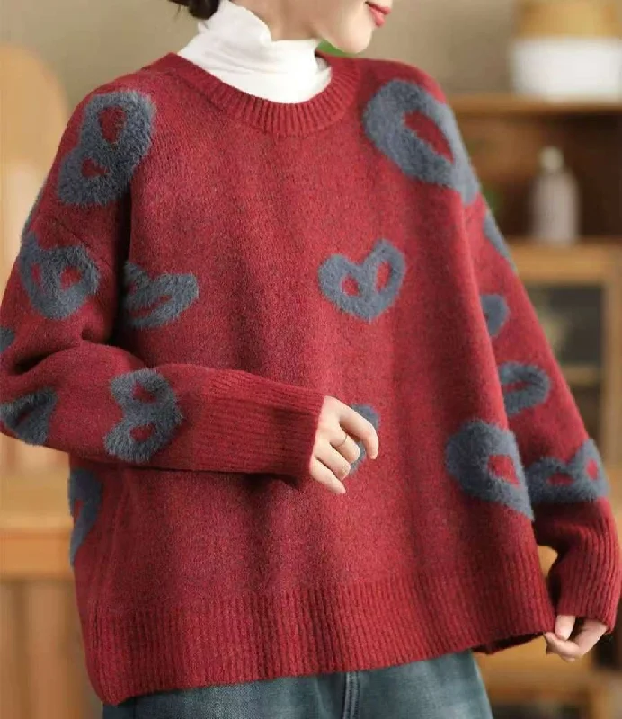 Women Color Block Warm Cozy Thickened Flock Knit Sweater