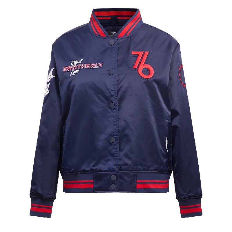 NBA PHILADELPHIA 76ERS CHEST CITY OF BROTHERLY LOVE MEN'S RIB SATIN JACKE (MIDNIGHT NAVY/RED/MIDNIGHT NAVY)