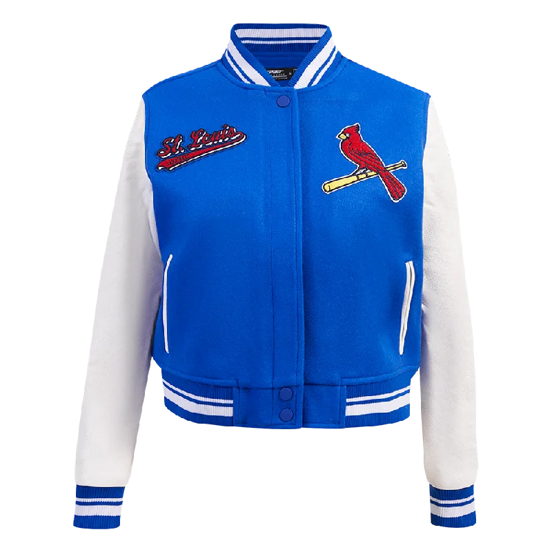 MLB ST. LOUIS CARDINALS SCRIPT TAIL WOMEN'S WOOL VARSITY JACKET (ROYAL BLUE/WHITE)