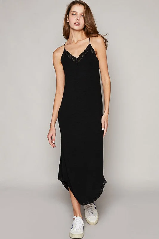 Toula Lace Trim Midi Dress (Black)