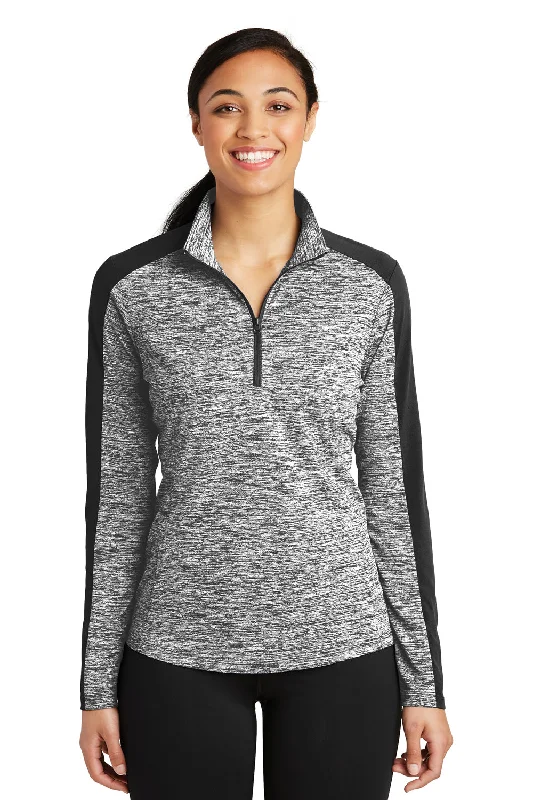 Sport-Tek Womens Electric Heather Moisture Wicking 1/4 Zip Sweatshirt - Black Electric/Black