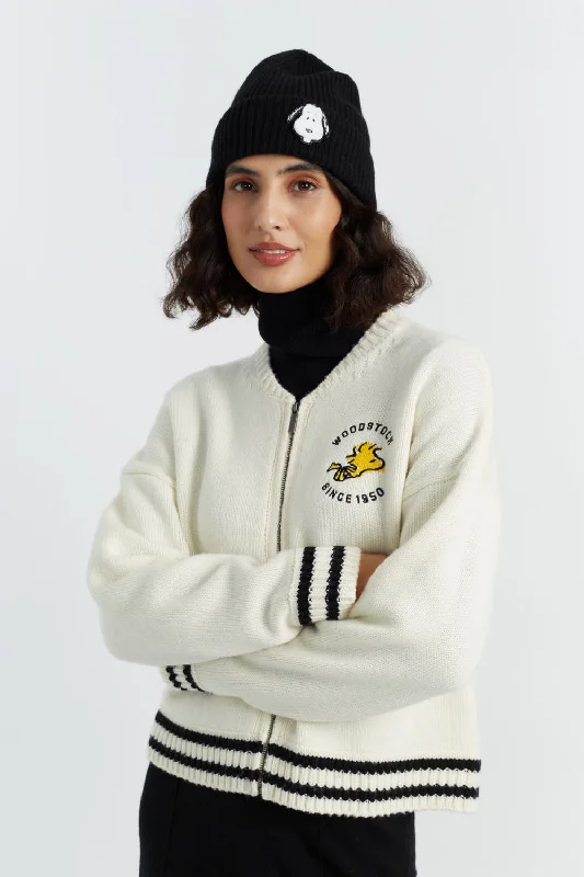 Cream Wool-Cashmere Snoopy Bomber Jacket