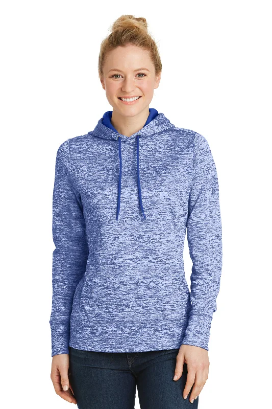 Sport-Tek Womens Electric Heather Moisture Wicking Fleece Hooded Sweatshirt Hoodie w/ Pouch Pocket - True Royal Blue Electric - Closeout