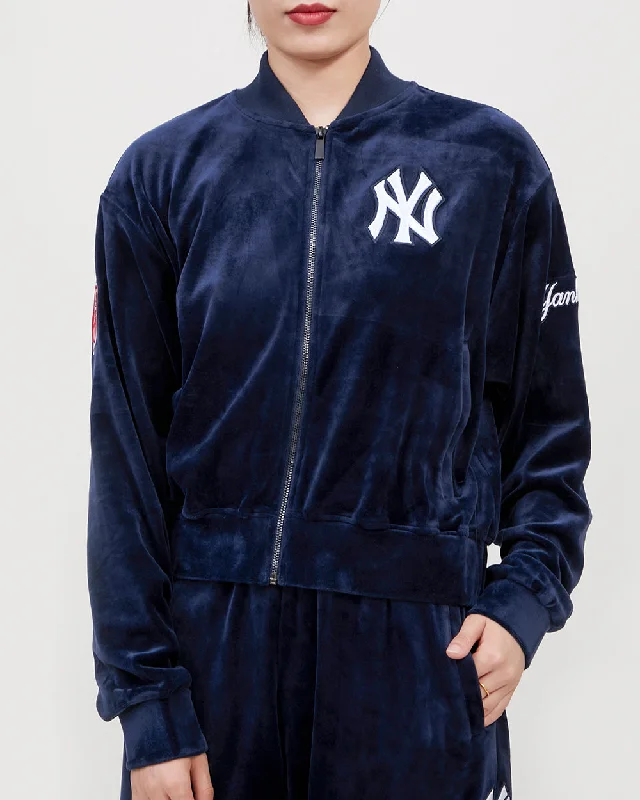 MLB NEW YORK YANKEES CLASSIC WOMEN'S VELOUR FULL ZIP TRACK JACKET (MIDNIGHT NAVY)