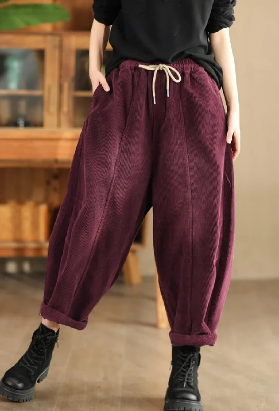 Babakud Women Autumn Vintage Cotton Corduroy Faded Casual Pants