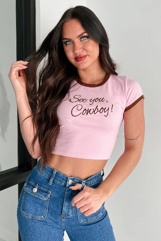 "See You, Cowboy" Embroidered Tee (Strawberry)