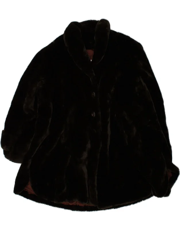 VINTAGE Womens Oversized Faux Fur Overcoat IT 46 Large Brown