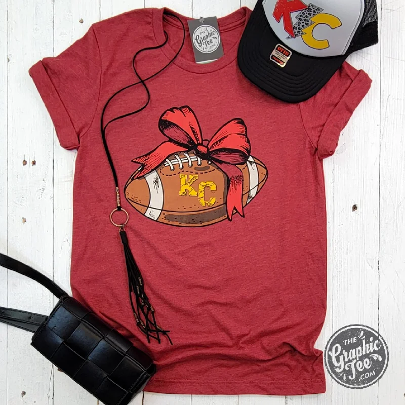 KC Football Bow Heather Cardinal Short Sleeve Crewneck Tee