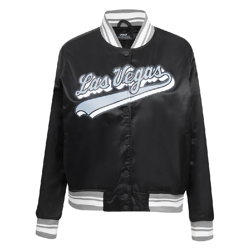 NFL LAS VEGAS RAIDERS SCRIPT TAIL WOMEN'S SATIN JACKET (BLACK/GRAY)