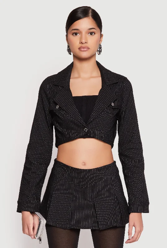 Almost Famous Pinstripe Cropped Blazer