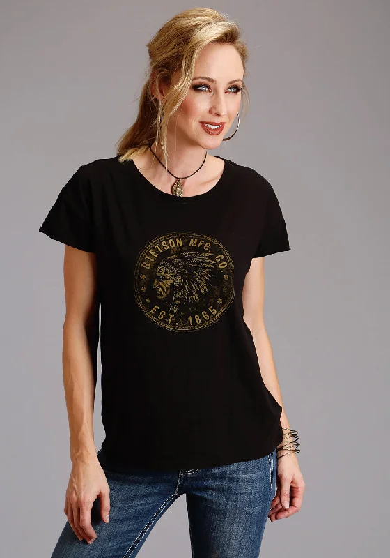 Stetson Womens Indian Head Coin Black 100% Cotton S/S T-Shirt