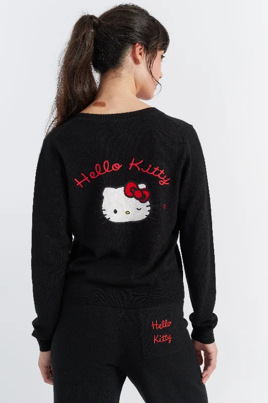 Black Wool-Cashmere Hello Kitty Bow Cardigan