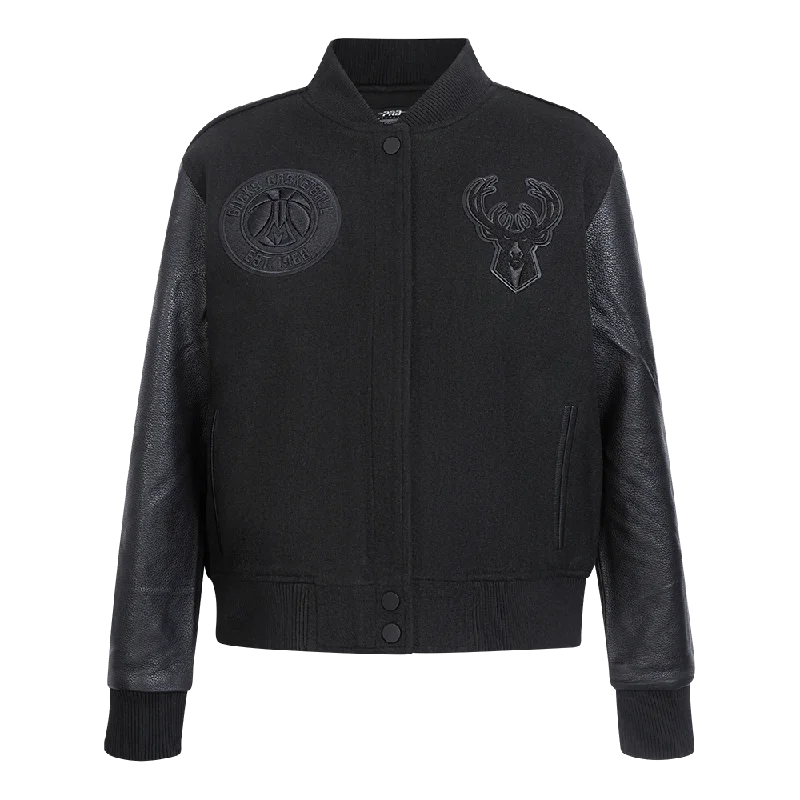 NBA MILWAUKEE BUCKS TRIPLE BLACK WOMEN'S WOOL VARSITY JACKET (TRIPLE BLACK)