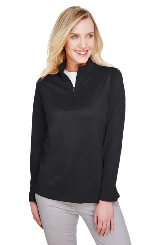 Harriton Womens Advantage Performance Moisture Wicking 1/4 Zip Sweatshirt - Black