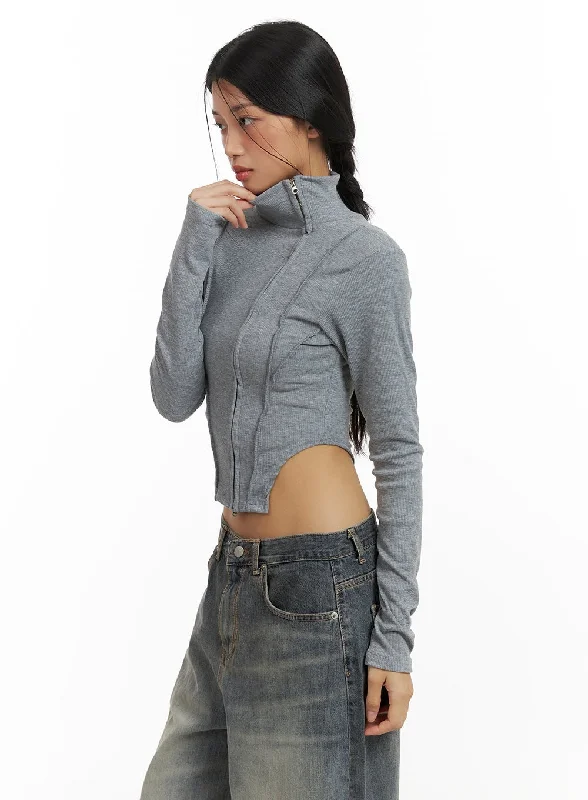 Zip-Up Long Sleeve Crop Top CA424