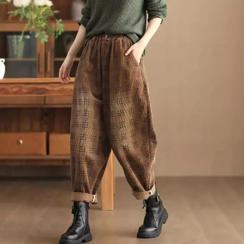 Women Vintage Loose Washed Corduroy Harem Pants