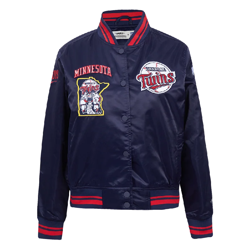 MLB MINNESOTA TWINS RETRO CLASSIC WOMEN'S RIB SATIN JACKET (MIDNIGHT NAVY/RED/MIDNIGHT NAVY)