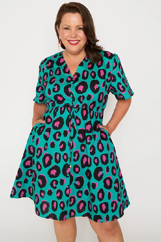 Siena Cotton Minty Leopard Dress