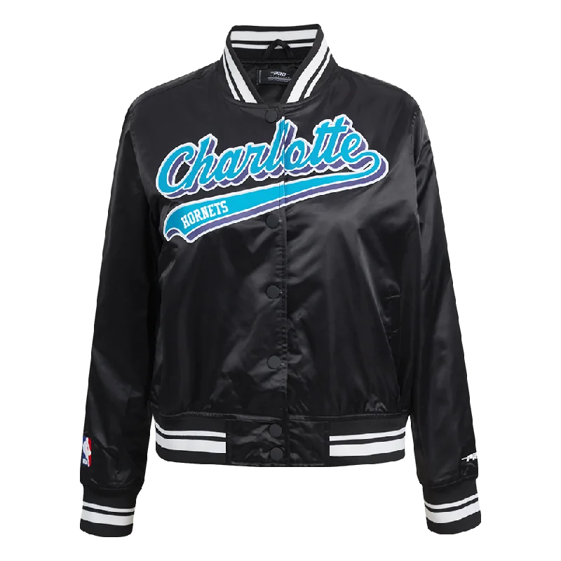 NBA CHARLOTTE HORNETS SCRIPT TAIL WOMEN'S SATIN JACKET (BLACK)