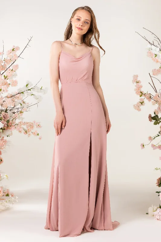 Sheath Sweep-Brush Train Chiffon Bridesmaid Dress CB0457