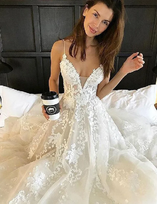 Spaghetti Straps Wedding Dress,Lace Wedding Dress,Charming wedding Dress,Gorgeous Wedding Dress,PD00132