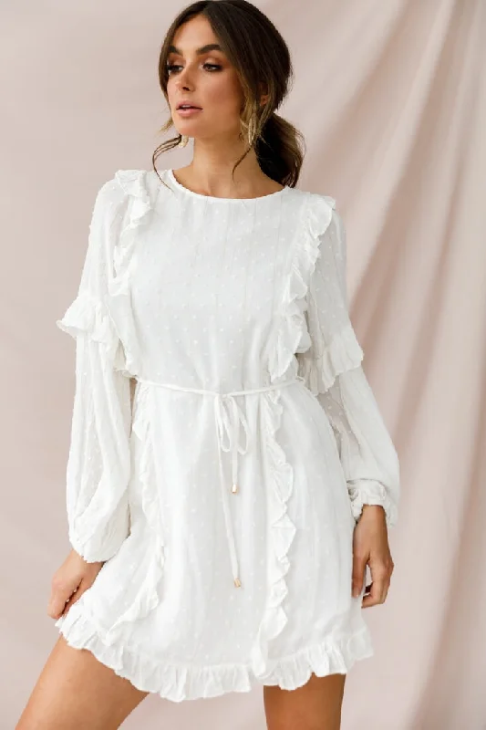 Maiden Long Sleeve Frill Dress White