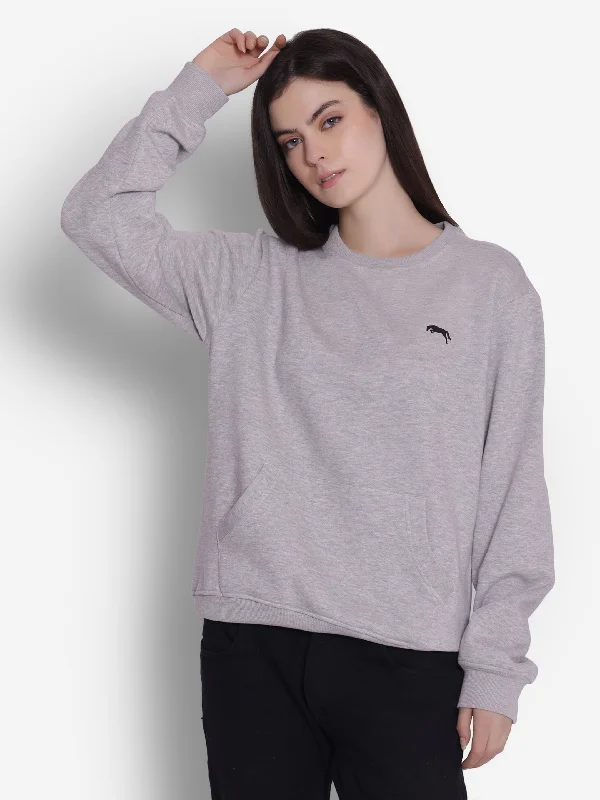 JUMP USA Women Solid Grey Pullover Sweatshirt