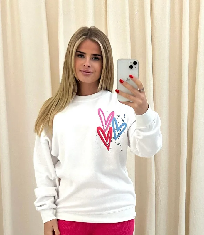 Miss Runway Multicolour Heart Graffiti Sweatshirt White