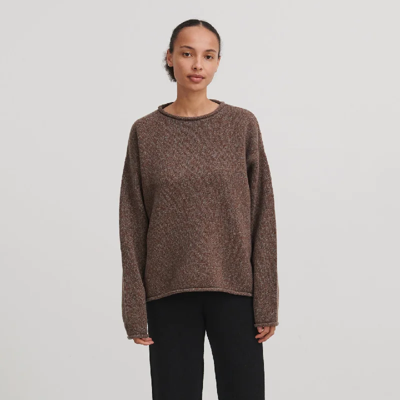 Women's Melange Sweater - 100% Lambswool - Charcoal/Amber (M) *Last Ones!