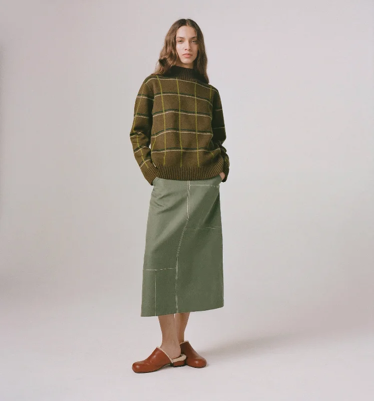 Merino Wool Jacquard Checked Sweater Green