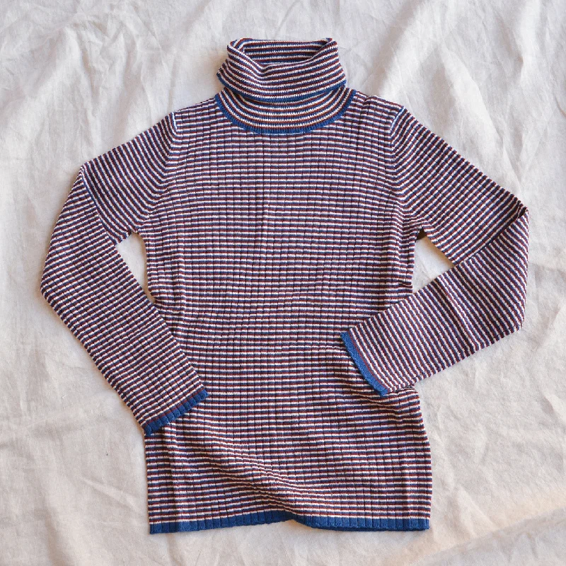 Rollneck Rib Sweater - 100% Merino - Ecru/Clay/Pond (2-12y+)