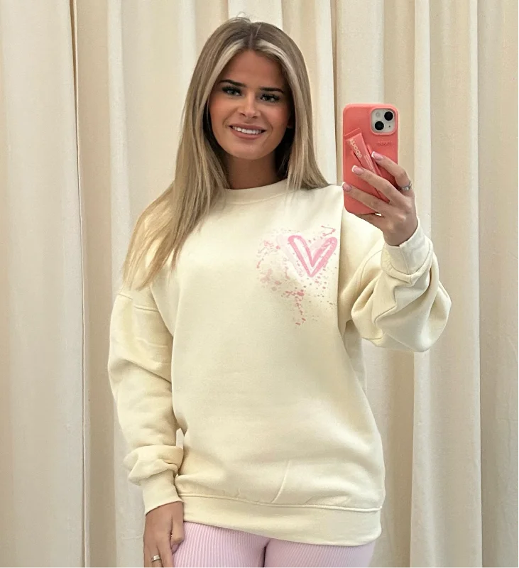 Pink Heart Graffiti Sweatshirt Cream