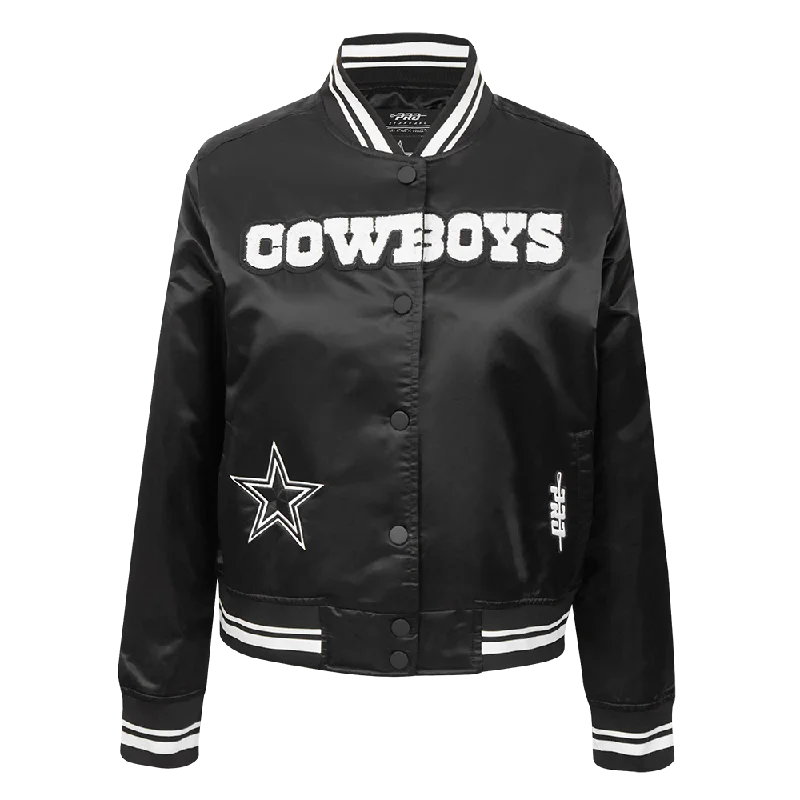 NFL DALLAS COWBOYS PEARLS WOMEN'S RIB SATIN JACKET (BLACK)