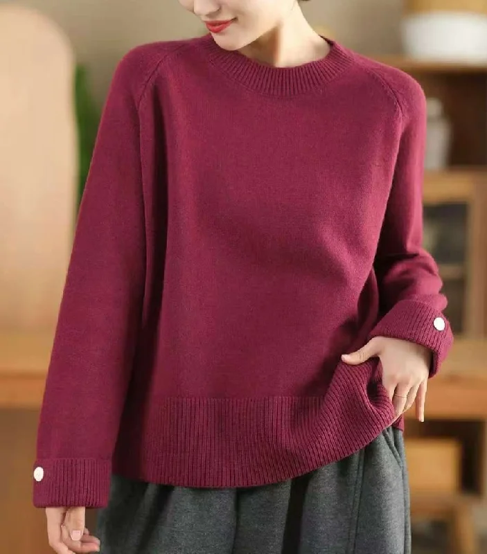 Women Autumn Winter Solid Color Retro Thickened Ribbed Sweater