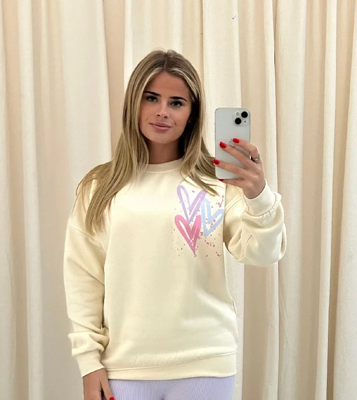 Miss Runway Pastel Heart Graffiti Sweatshirt Cream