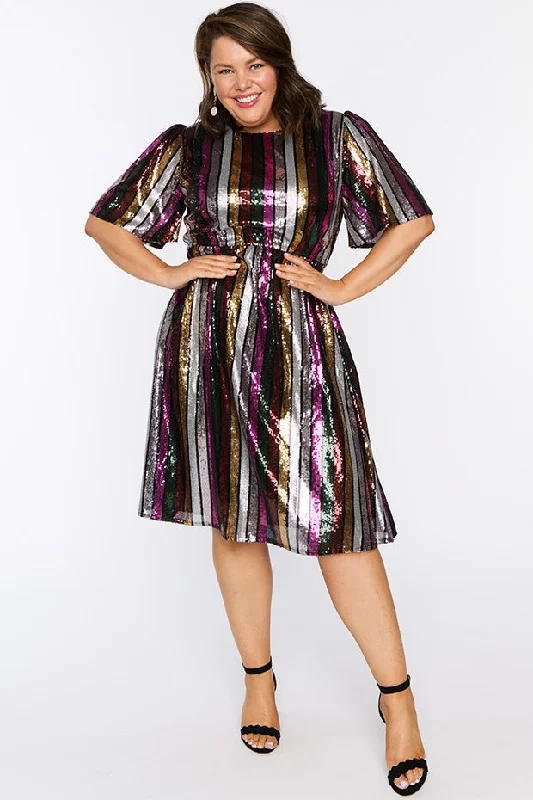 Clare Berry Stripe Sequin Dress