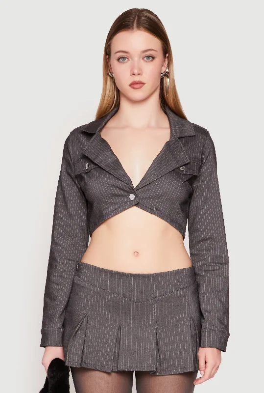 Almost Famous Pinstripe Cropped Blazer