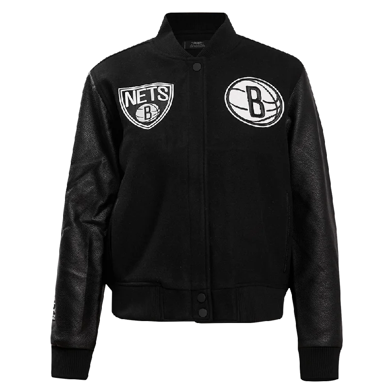 NBA BROOKLYN NETS CLASSIC WOOL WOMEN'S VARSITY JACKET (JET BLACK)