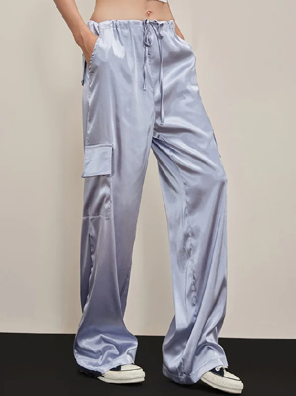 BerryBetty - Oversized Pockets Satin Parachute Pants