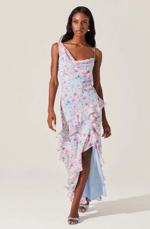 Levina Asymmetric Floral Ruffle Dress