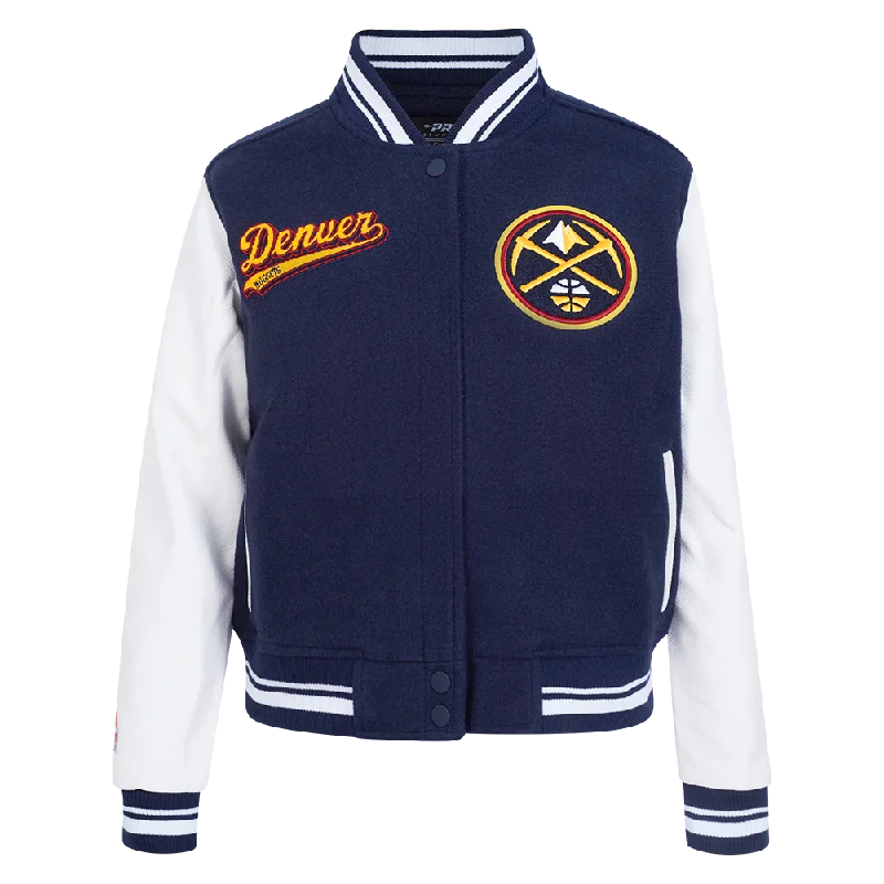 NBA DENVER NUGGETS SCRIPT TAIL WOMEN'S WOOL VARSITY JACKET (MIDNIGHT NAVY/WHITE)