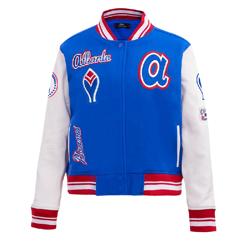 MLB ATLANTA BRAVES RETRO CLASSIC WOMEN'S RIB WOOL VARSITY JACKET (ROYAL BLUE/RED)