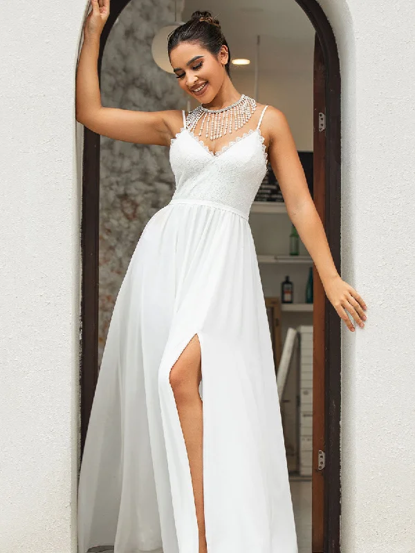 Cheap A Line Wedding Dresses Chiffon Sleeveless Casual